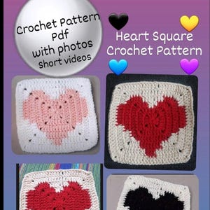 Patrón de crochet cuadrado de abuela con forma de corazón: Día de San Valentín (Patrón PDF)