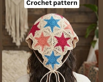 Crochet Star Bandana Headband Pattern, Motif and Joining Tutorial (PDF+videos)