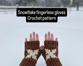 Fingerless gloves crochet pattern, snowflake handwarmer (PDF+short videos+photos)