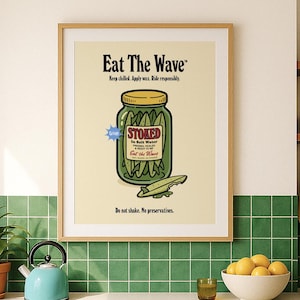 Surfbrett Gurken Art Print – Retro Glas Illustration mit Surfbrettern statt Gurken – ausgefallenes Surf Geschenk