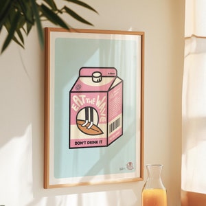 Milk Carton Surf Poster – Retro Surf Art Print, Lost Surfer Design, Vintage Surfing Wall Decor, Beach House Artwork, Coastal Wall Art