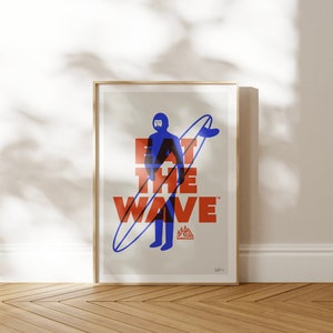 EAT THE WAVE, A1,A2,A3,A4 Surf Poster, Surf Art, Strand, Surfen Druck, Vintage Surf, Strand, Surf Girl, Surf Boy, Geschenk