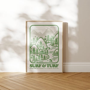 Surf & Turf, póster de surf A1, A2, A3, A4, arte de surf, playa, impresión de surf, surf vintage, playa, chica surfista, chico surfista, regalo