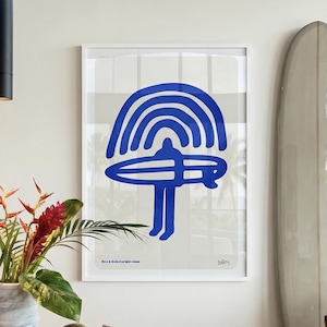 Tęczowy nadruk surfera, sztuka ścienna w stylu nadmorskim, plakat z podpisem ręcznym