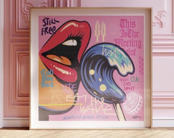 Impresión de surf de arte pop: ola de piruleta retro, arte callejero colorido