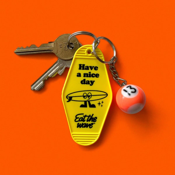 Have a nice Day Schlüsselanhänger, Hotel, Vintage Schlüsselanhänger, Surfen, Surfen, Vintage, Retro, Schlüsselanhänger, gelber Schlüsselbund, Schlüsselanhänger, Urlaub