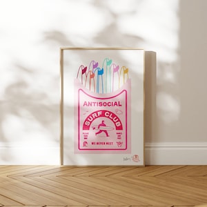 Antisozialer Surfclub A1,A2,A3,A4 Surf Poster, Surf Art, Strand, Surfen Druck, Vintage Surf, Strand, Surf Girl, Surf Boy, Geschenk
