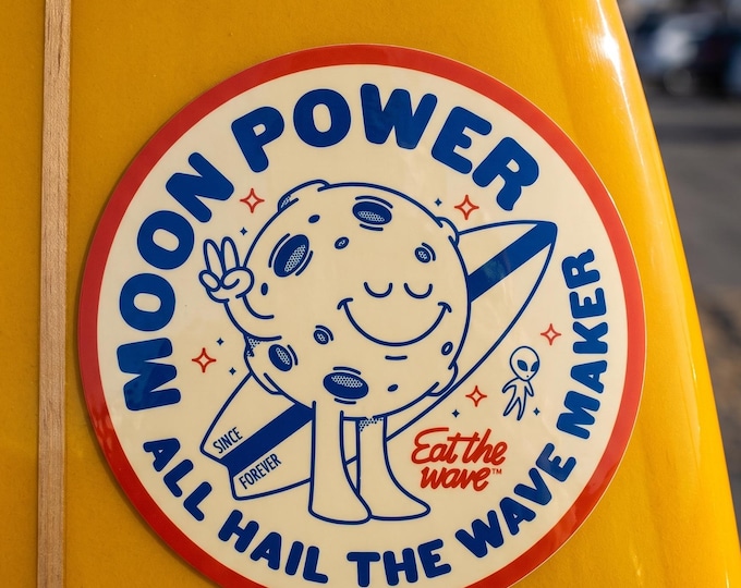 Moon Power Surf Sticker: Laminated Beach Skate Art 4"x4" bestseller