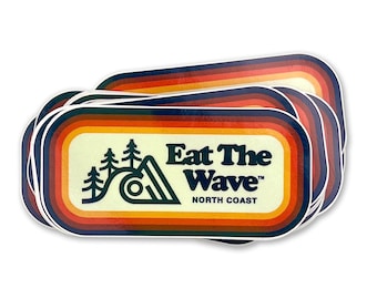 Pegatina "Come la Ola" de la Costa Norte: vinilo retro con insignia de surf y bosque