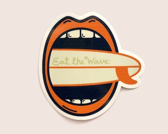 Pegatina de surf Eat The Wave: calcomanía de playa laminada brillante