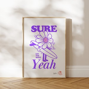 Claro, sim, pôster de surfe A1, A2, A3, A4, arte de surfe, praia, impressão de surfe, surfe vintage, praia, garota do surfe, garoto do surfe, presente, ilustração, flor