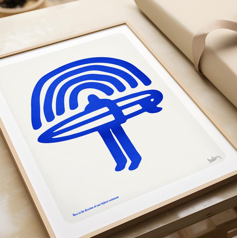 Ink Blue Surfer, Cold Water Surfing Poster, Surf Art, Beach, Surfing