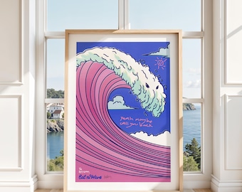 Lámina artística de olas de surf, decoración costera pop retro