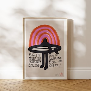 Lámina de arte de surf vintage: decoración de pared de surf retro, póster de olas clásicas, obra de arte de casa de playa, arte de arcoíris, regalo de surfista