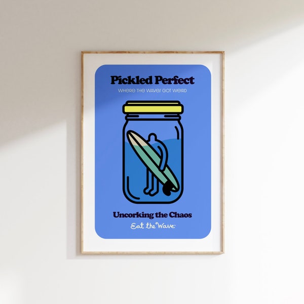 Pickled Perfect, A1,A2,A3,A4 surfing poster, surf art, beach, surfing print, vintage surf, beach, surf girl, surf boy, gift