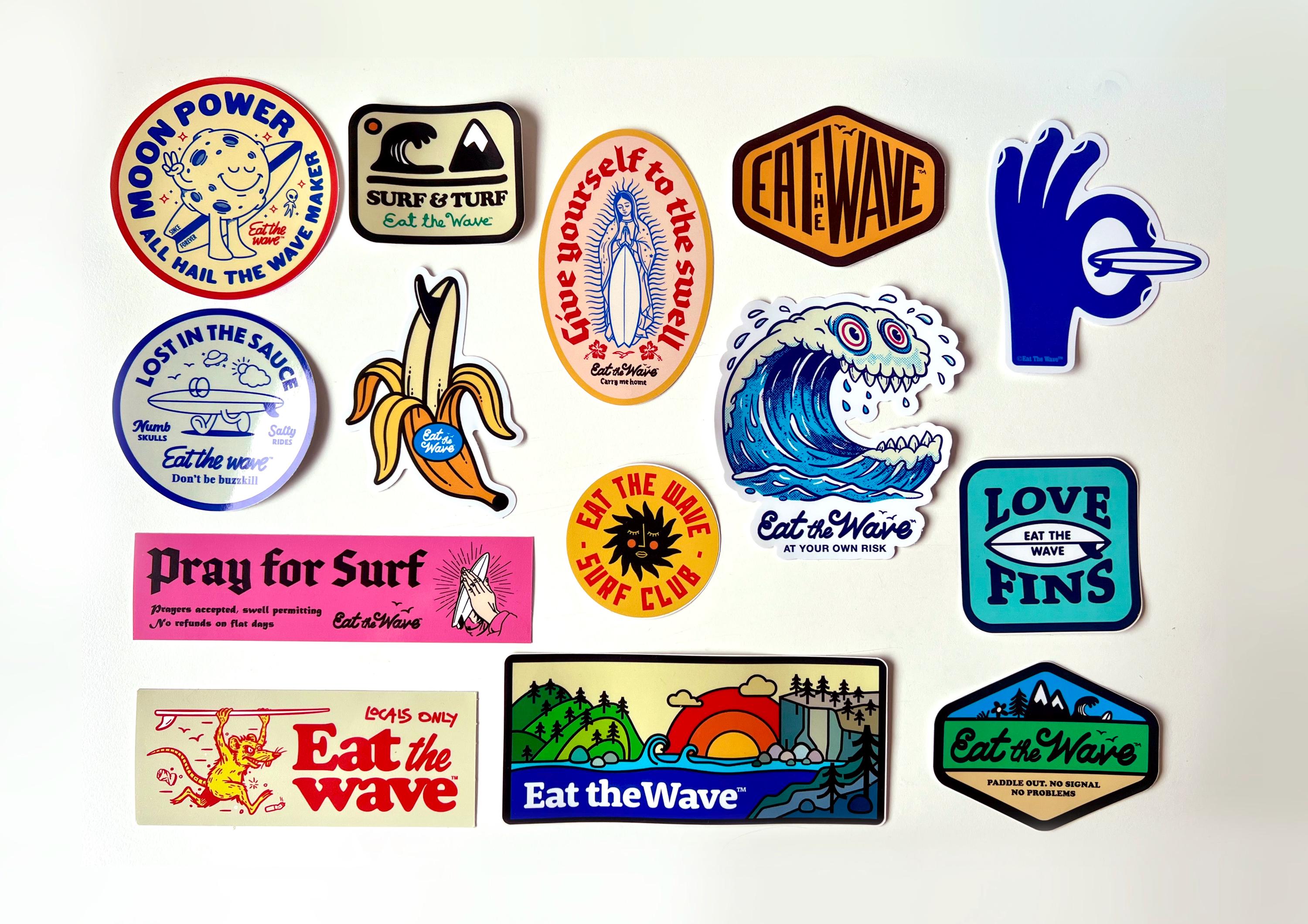 Surf Kansas Sticker Retro Surf Sticker Pack – Waterproof Vinyl Decals, Beach Bundle (14pcs ...