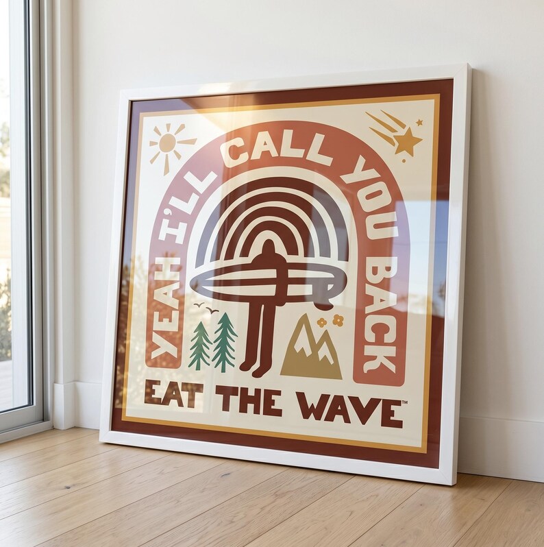 Surf Print | Eat the Wave Art | Four Colourways, Graphic Art Poster - Etsy
