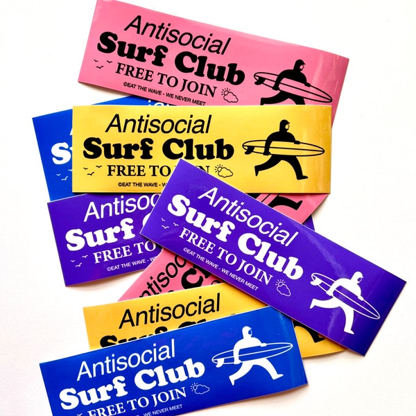 Antisocial Surf Club Sticker, Surf sticker, Bumper sticker