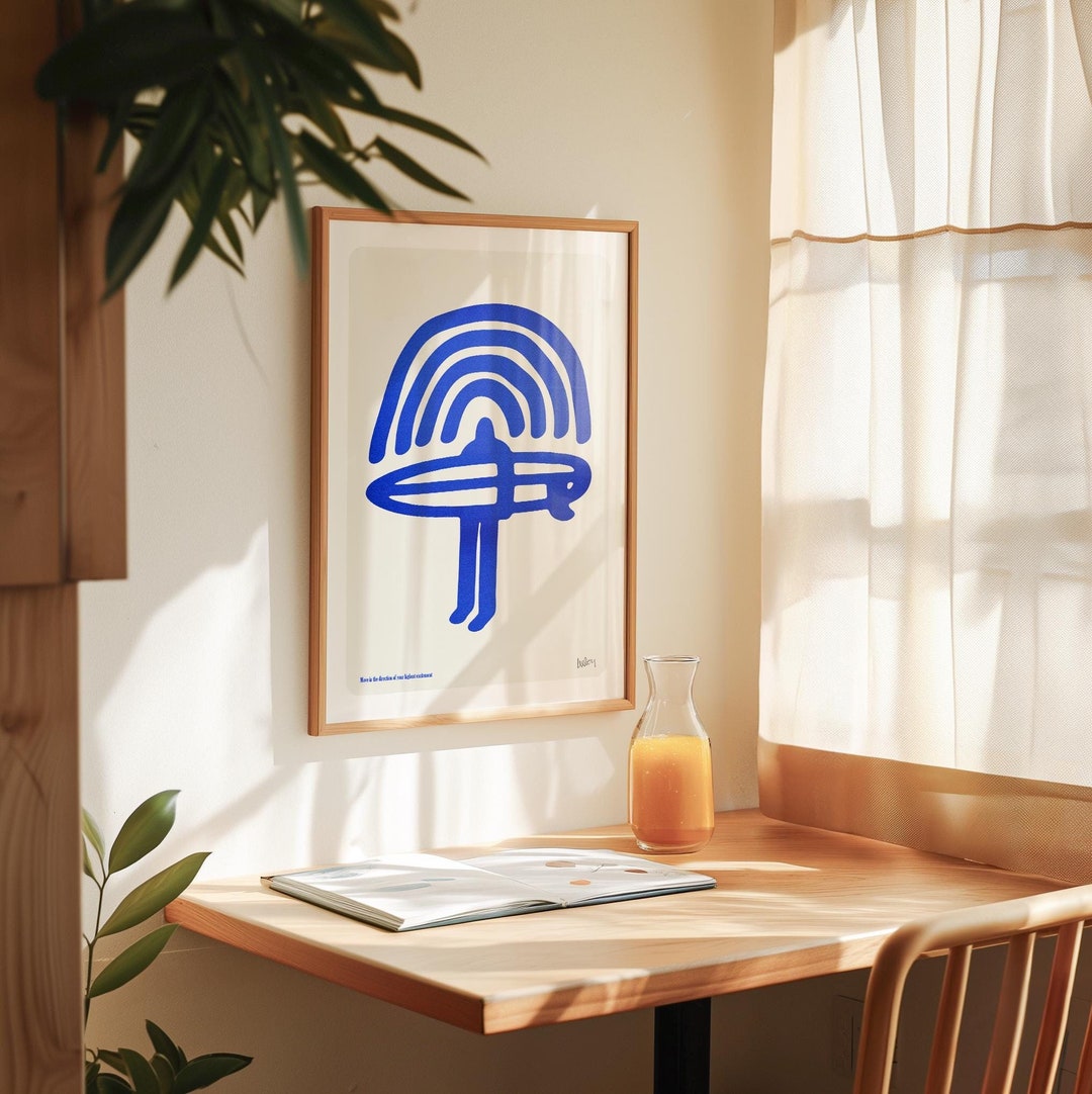 Ink Blue Surfer, Cold Water Surfing Poster, Surf Art, Beach, Surfing