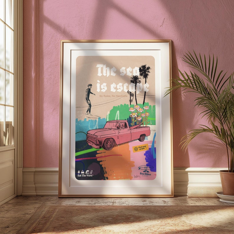 The Sea is Escape, A1, A2, Surfing Poster, Surf Art, Beach, Surfing