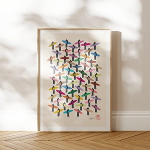 Colorful Surfboard Art Print: Signed Beach Poster