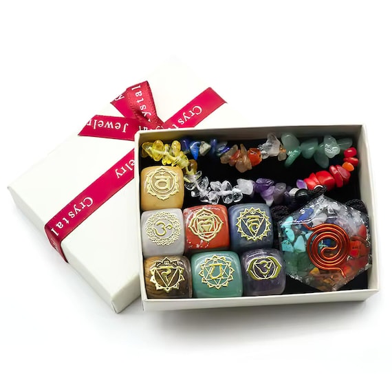 Esolet 7 Chakra Heilsteine Kristallbox: Natürliches Set für Energieausgleich und Wohlbefinden - Hochwertiger Edelsteinschmuck