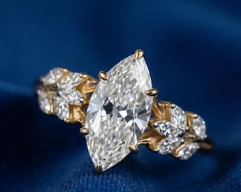 1.50Ct Marquise Diamantring in Gelbgold | Blatt Inspiriert Diamant Band | Nature Style Einzigartiger Brautring | Vintage inspirierte Ring
