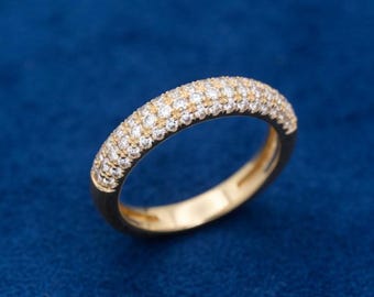 Floral Diamant Eternity Band, Gold Blume Ring zierlich, Pavé Ehering, minimalistischen Stapelring, Jahrestag Geschenk für sie