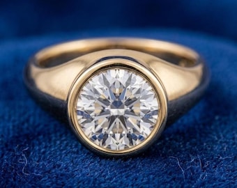 Bezel Set Diamant Ring – 14K Gelbgold Solitär – Rundschliff Verlobungsring – Minimalistischer Goldring – Zeitloser Brautschmuck