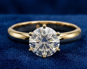 2Ct Rund Diamant Solitär Ring – 14K Gelbgold Ring – Klassische 6 Krappenfassung – Minimalistischer Goldring – Zeitloser Brautschmuck