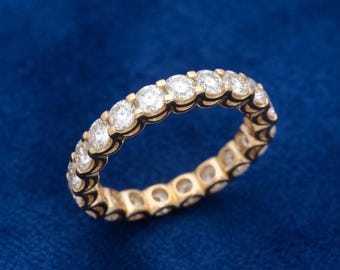 Full Eternity Diamond Ring, 14K Yellow Gold Diamond Band, Round Cut Wedding Band, Minimalist Stackable Ring, Anniversary Eternity Ring