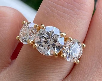 Three Stone Round Diamond Engagement Ring, 4.51 Ctw, 14k Gold Past Present Future