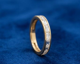 Baguette Diamant Ehering Gold – Minimalistischer Eternity Ring – Channel Set Stapelbarer Ring – Geschenk für Sie