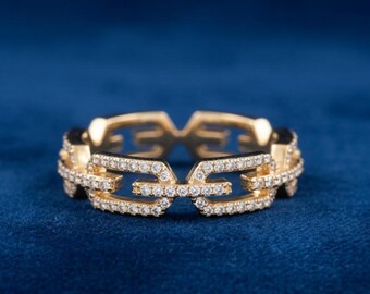 Geometrischer Diamant-Bandring in Gelbgold | Durchbruch Pavé Ring | Moderne minimalistischen Ring | Einzigartiger Ehering