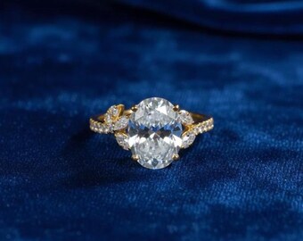 2.00 CT Oval Diamant Verlobungsring, Gold Floral Blattring, Vintage inspirierte Versprechensring, Natur Stil Verlobungsring, Geschenk für sie