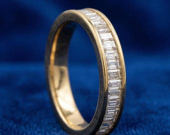 Baguette Diamant Band – 14K Gelbgold Eternity Ring – Channel Set Ehering – Minimalistischer Stapelring – Geschenk für Sie
