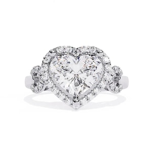 Heart Cut Lab Grown Diamond Engagement Ring • IGI Certified Proposal Ring • Heart Halo & Pave Anniversary Ring • 14K Gold Bridal Jewelry