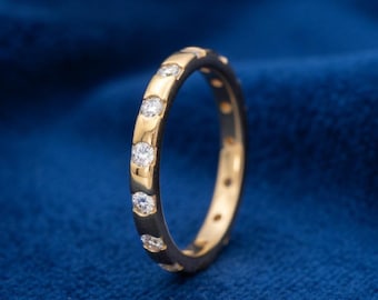 Streudiamant Gold Band | Minimalist zierliche Diamant Ring | Stapelbar Ehering | Jeden Tag feines Schmuck Geschenk für sie