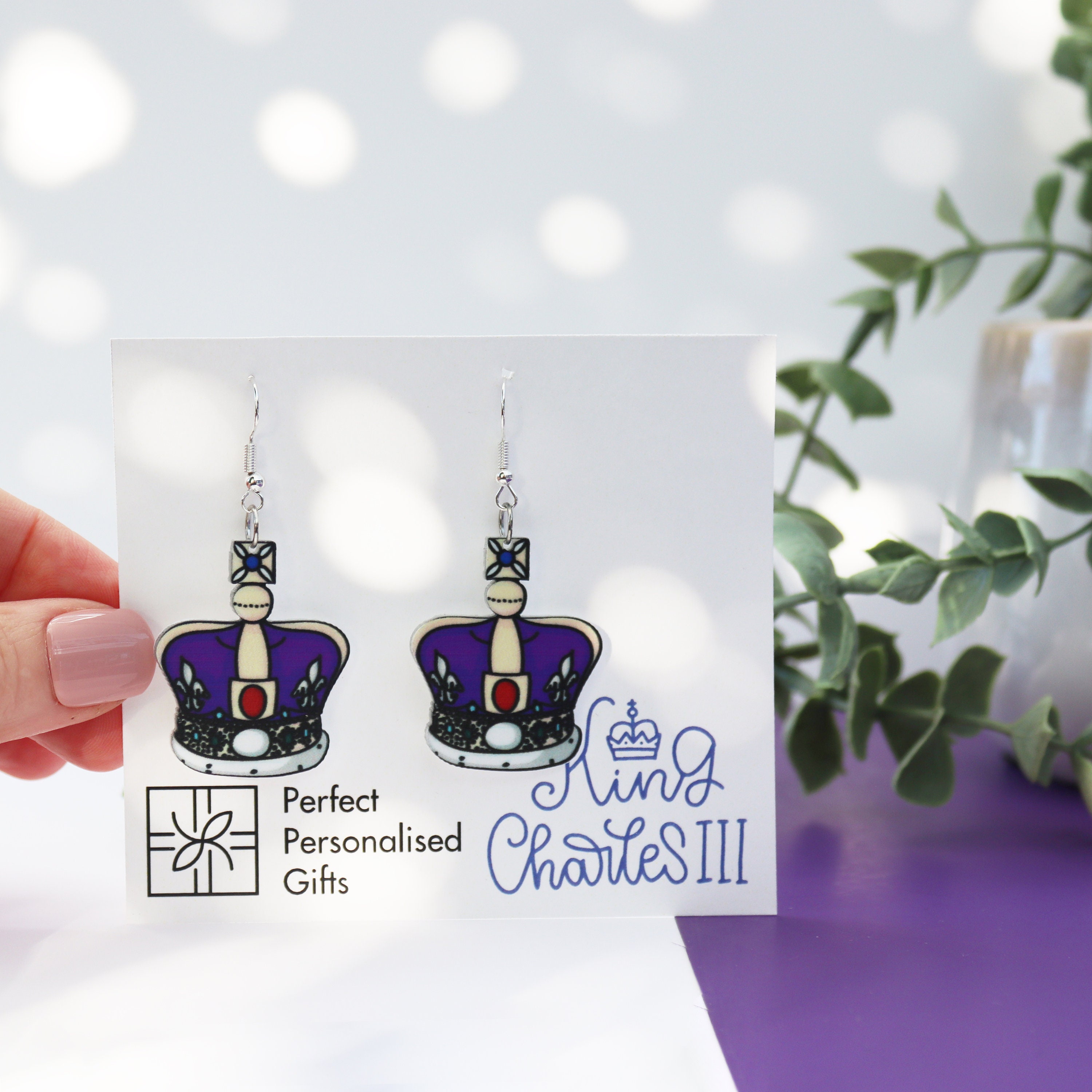 Crown Jewels Earrings: Laser Cut Acrylic King Charles III
