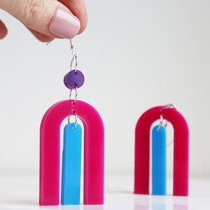 Geometric Bold Acrylic Earrings | Bright Coloured Statement Earrings | Large Dangly Earrings | Multicoloured Hook Earrings | Gifts for Her
