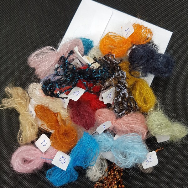 Samples of Yarns mohair, alpaca, cotton, merinos and virgin wool, lurex sent in envelope by mail up to 15pcs