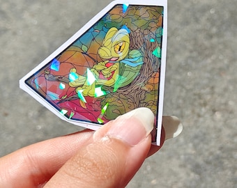 Treecko stained glass window style vinyl paper bumper sticker Pokemon with scarf