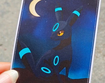 Glanzende Umbreon papieren sticker zwarte kat rechthoek laptop pokemon
