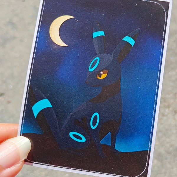 Glanzende Umbreon papieren sticker zwarte kat rechthoek laptop pokemon