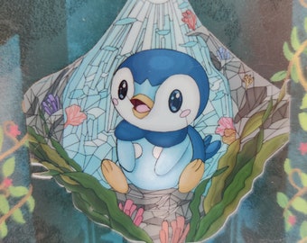 Piplup gebrandschilderde glasvinylsticker, perfect cadeau