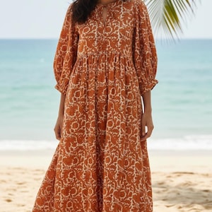 Midi-jurk met bloemenprint, boho katoenen zomerjurk