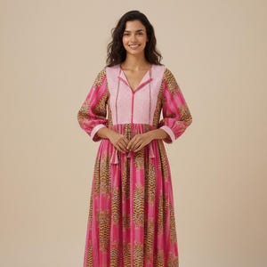 Rosa randig tigermönstrad klänning, bohemisk midiklänning bild 4