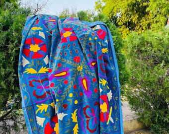 Handmade Velvet Suzani Tapestry, Embroidered Floral Wall Hanging