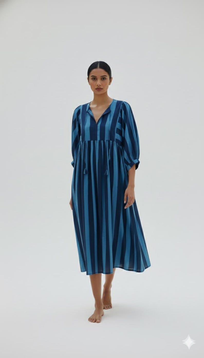 Navy Blue Striped Dress: Handmade Block Print Midi Mini Dress - Etsy