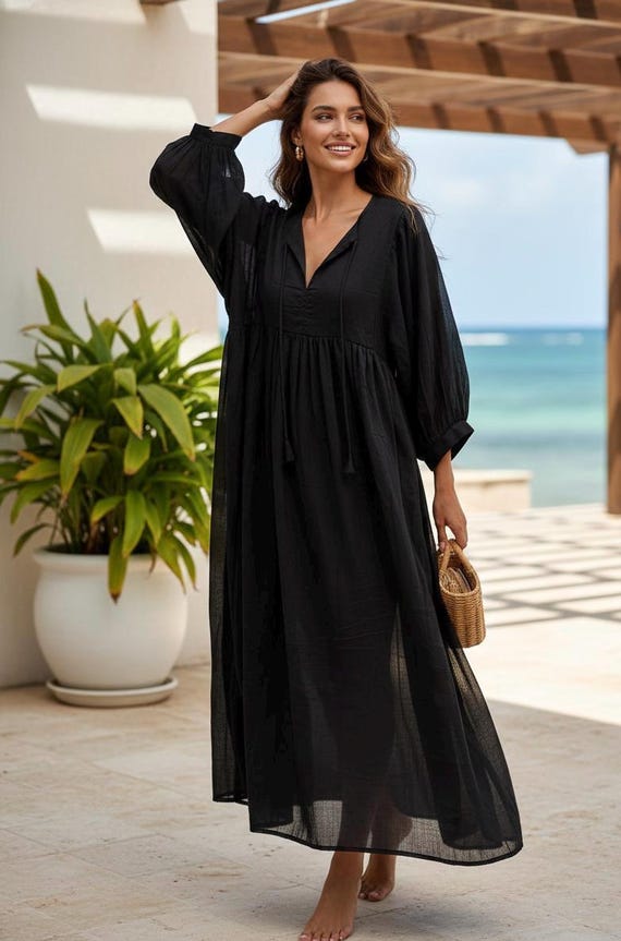 Black Midi Dress, Deep Neck, Bust Lined, Party Wear